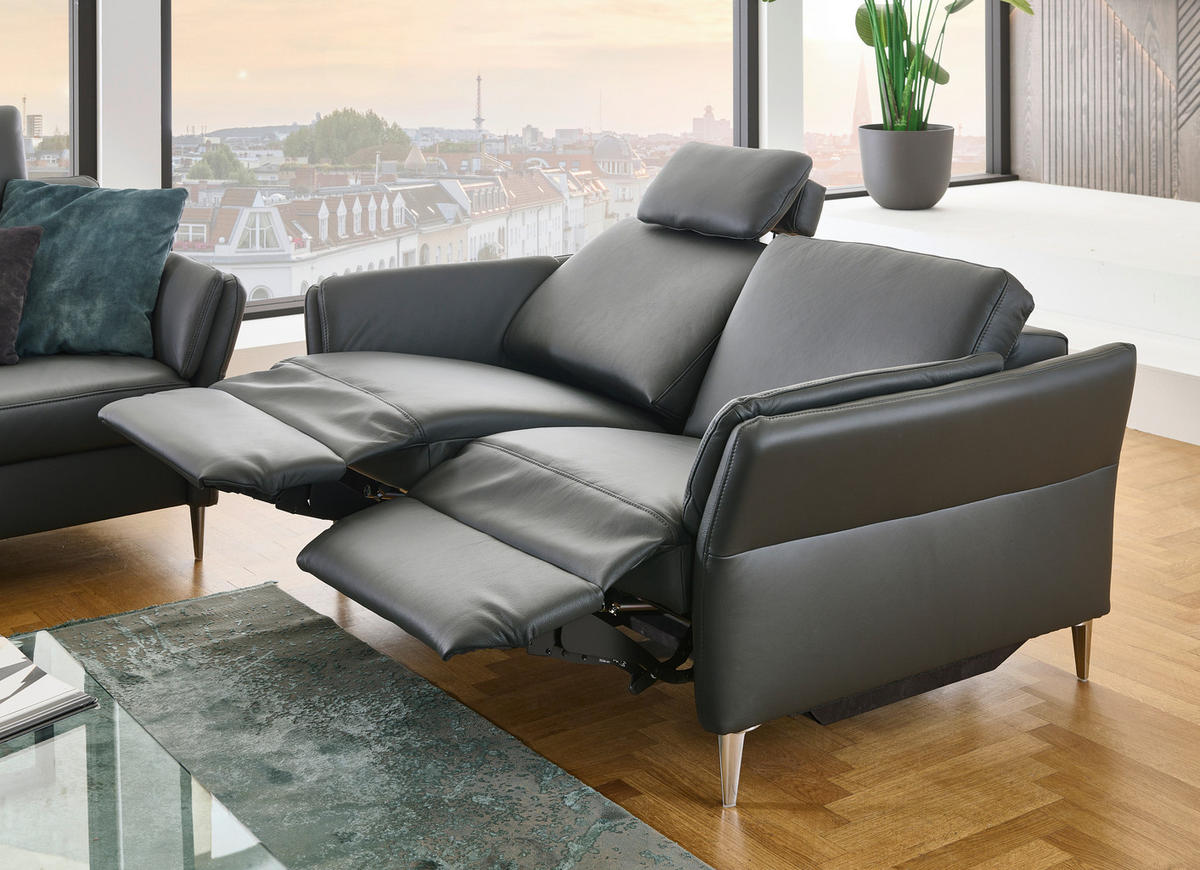 2,5-SITZER Echtleder Anthrazit  - Anthrazit/Alufarben, Konventionell, Leder/Metall (164/84/99cm) - Dieter Knoll
