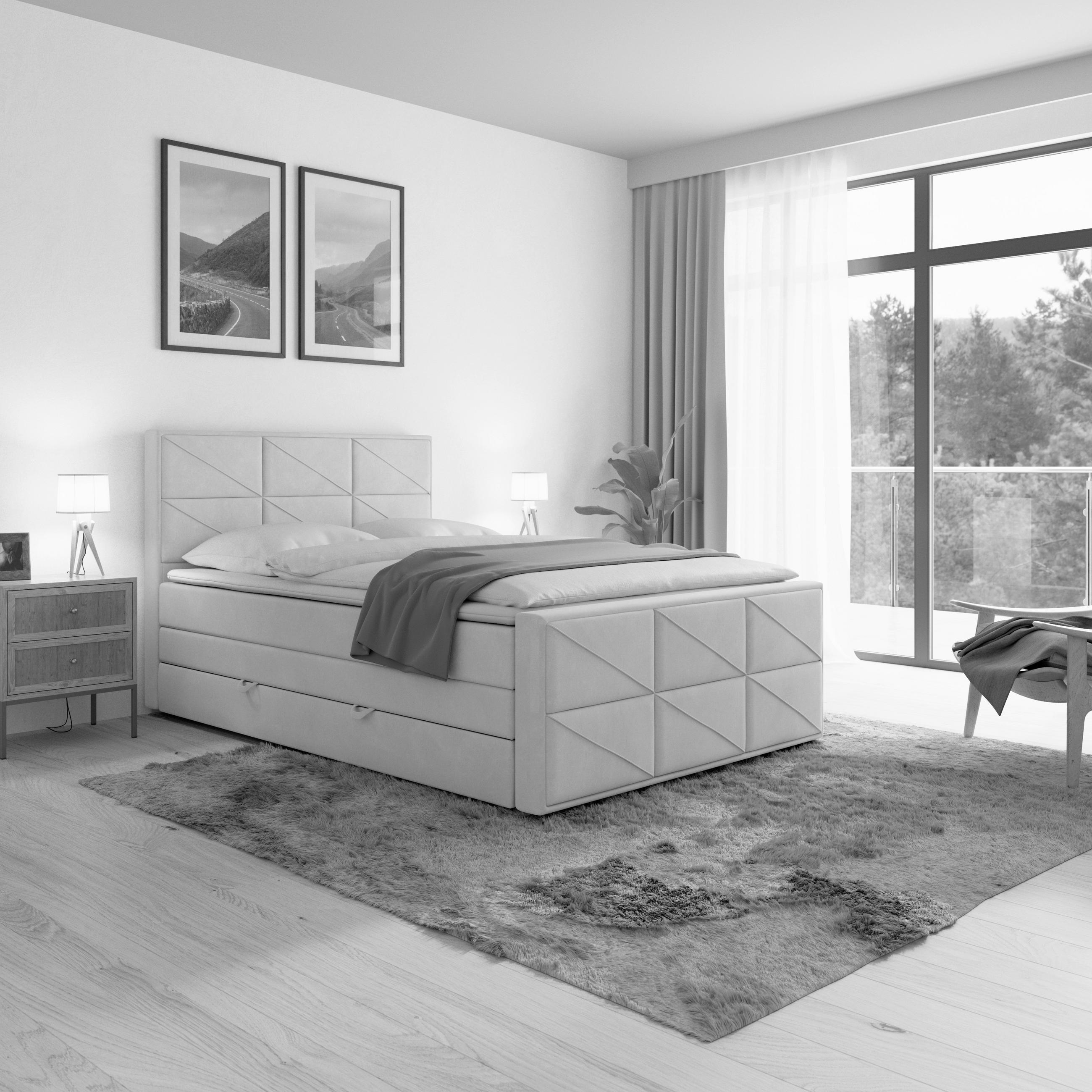 BOXSPRINGBETT 140/200 cm  in Hellgrau  - Hellgrau, MODERN, Holz/Kunststoff (140/200cm) - MID.YOU