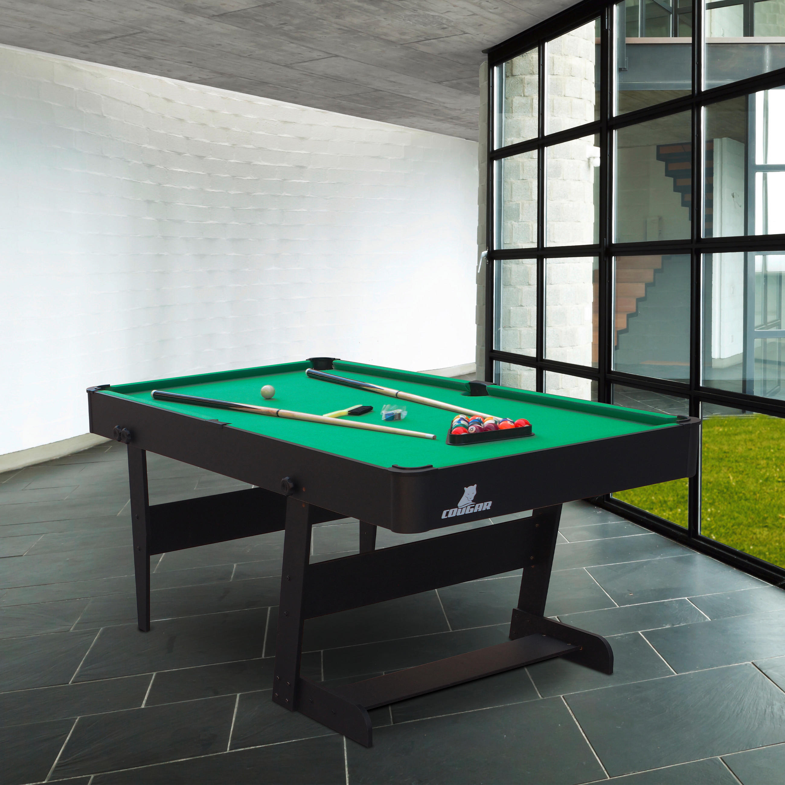 Billardtisch Hustle L - Schwarz/Grün, Design, Holz (152/79/76cm) - Ambia Garden