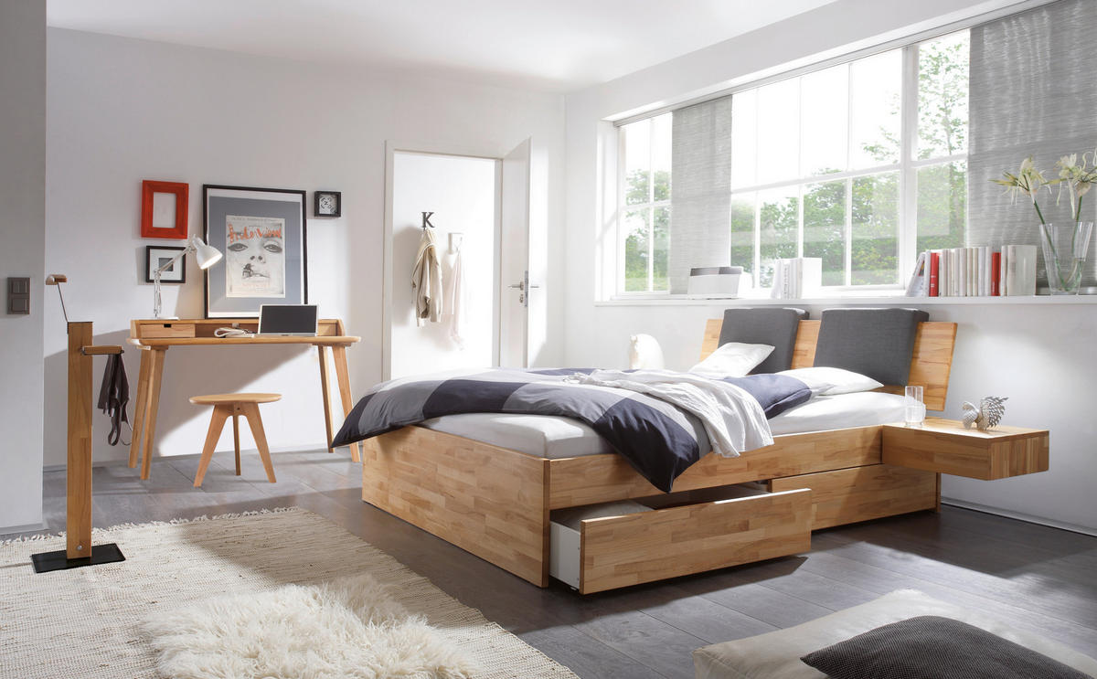 STAURAUMBETT 200/200 cm  in Buchefarben  - Buchefarben/Schwarz, Design, Holz (200/200cm) - Hasena