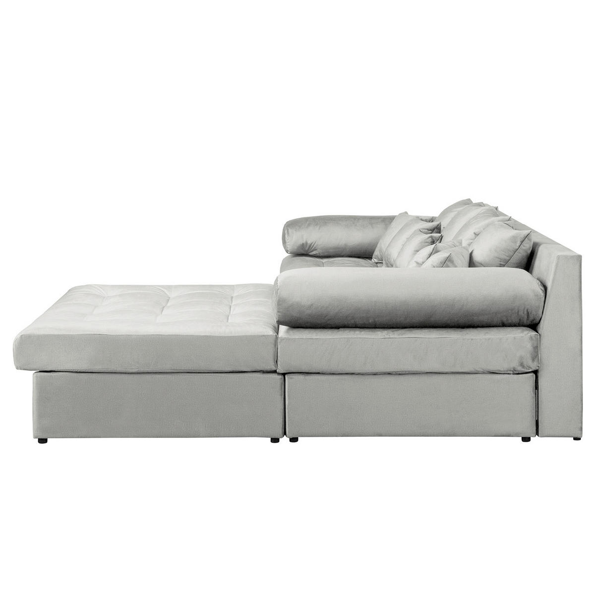ECKSOFA Velours Hellgrau  - Hellgrau/Schwarz, Design, Kunststoff/Textil (284/243cm) - P & B
