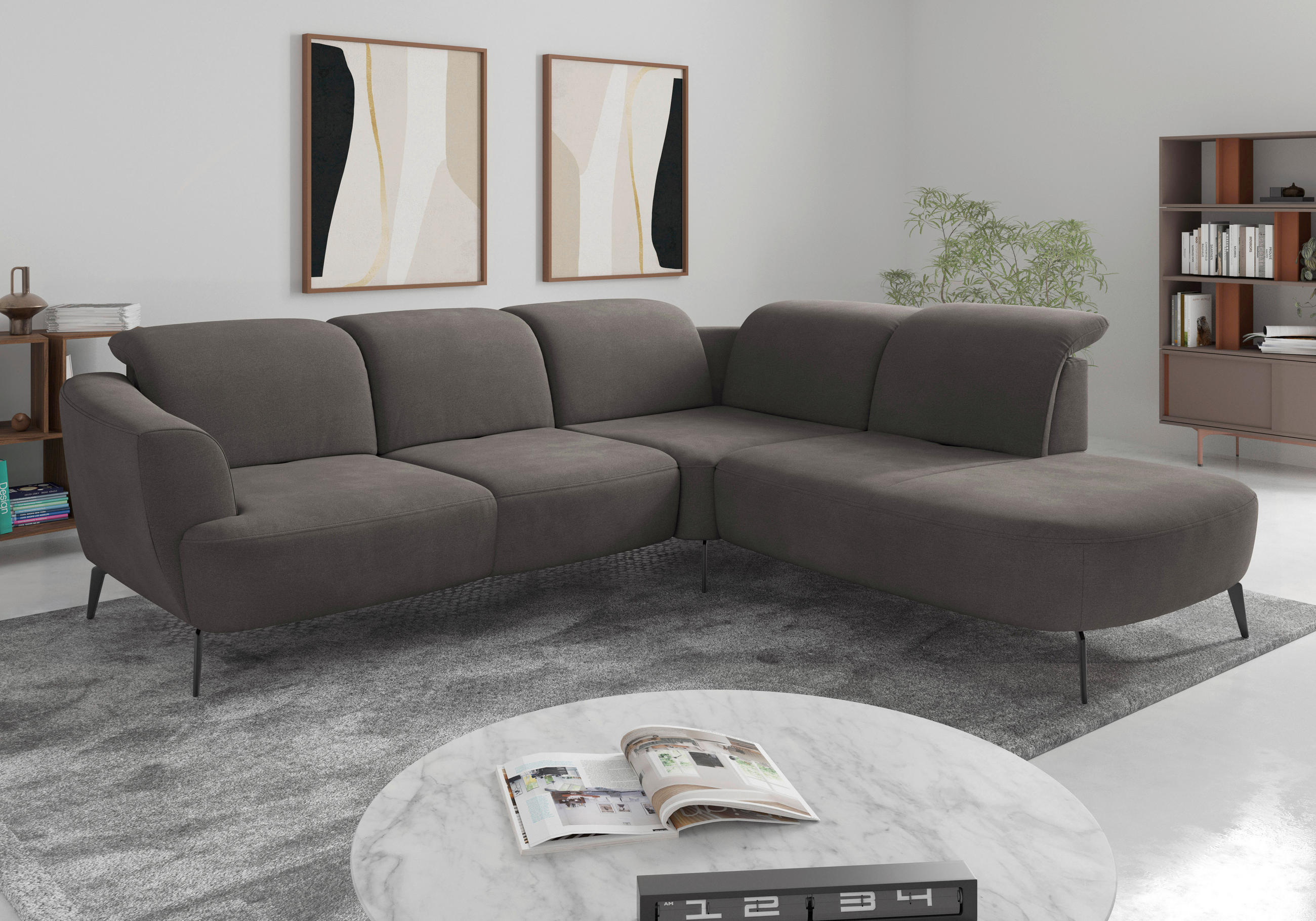 ECKSOFA ZOE E in Flachgewebe Graphitfarben  300/267 cm  - Schwarz/Graphitfarben, KONVENTIONELL, Textil/Metall (300/267cm) - Sit & More