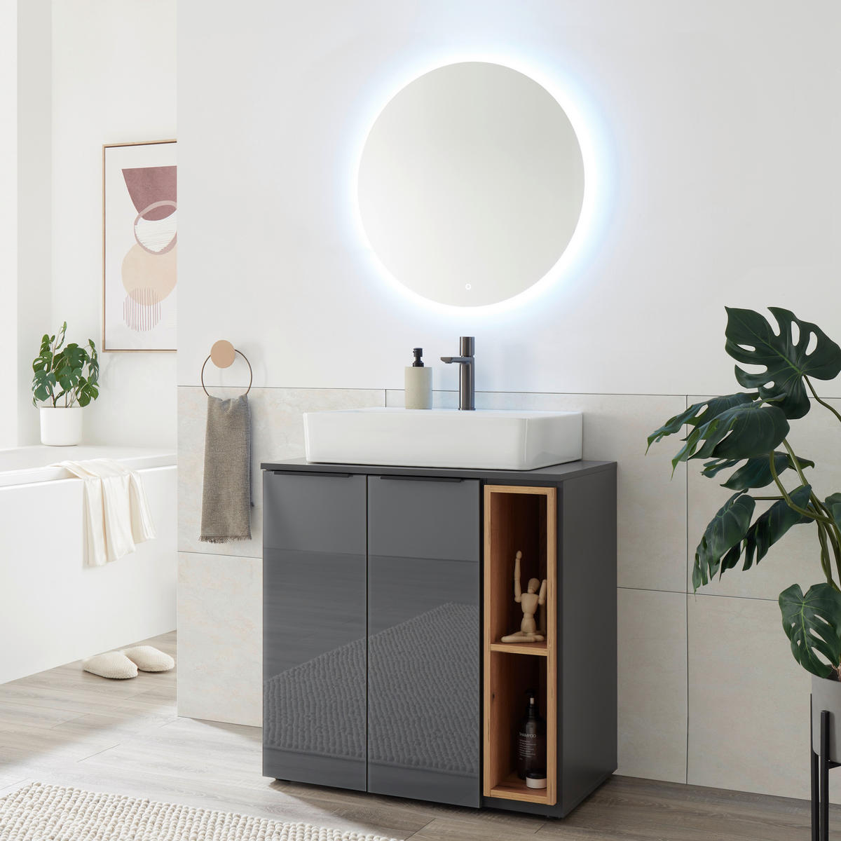 MOSDÓ ALATTI SZEKRÉNY 80/81,5/47 cm  - tölgyfa színű/fekete, Design, műanyag/faalapú anyag (80/81,5/47cm) - home24