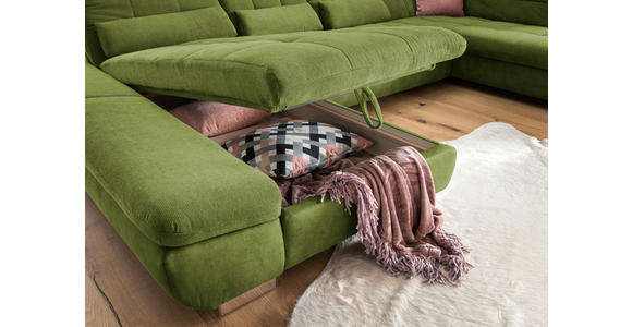 WOHNLANDSCHAFT in Mikrofaser Grün - Chromfarben/Grün, Design, Kunststoff/Textil (204/350/211cm) - Xora