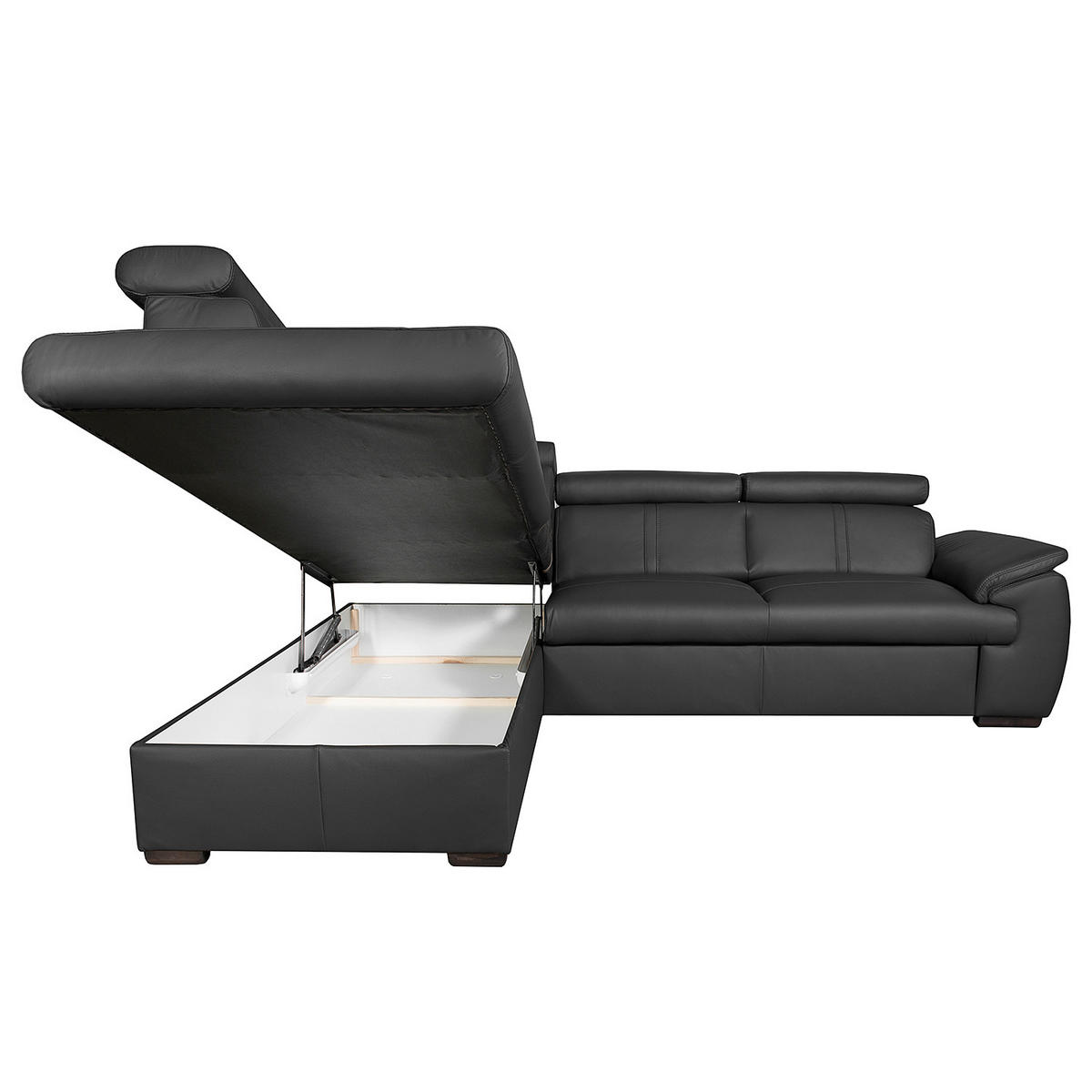 ECKSOFA Schwarz Echtleder  - Wengefarben/Schwarz, Design, Leder/Holz (211/265cm) - Livetastic