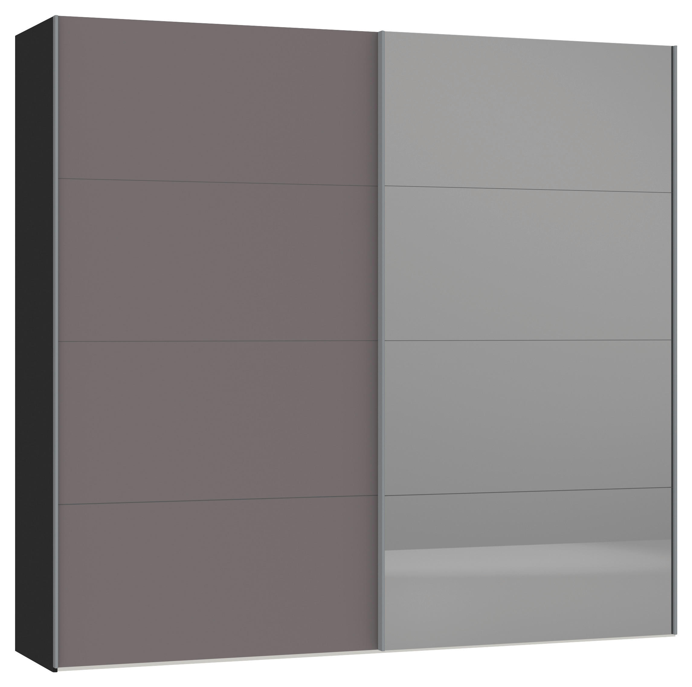 SCHWEBETÜRENSCHRANK in Schwarz, Dunkelgrau - Dunkelgrau/Silberfarben, Design, Glas/Holzwerkstoff (253/236/65cm) - Jutzler