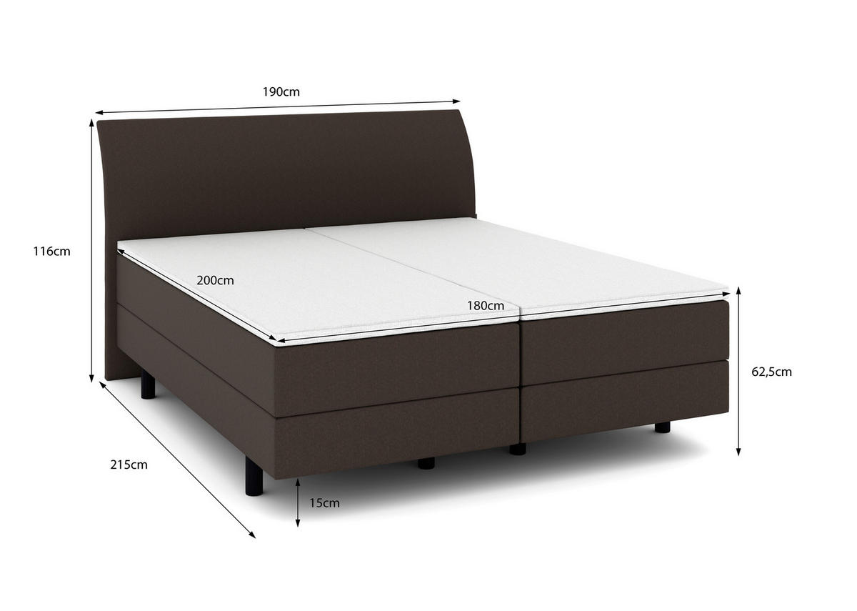 BOXSPRINGBETT 180/200 cm  in Braun  - Schwarz/Braun, KONVENTIONELL, Kunststoff/Textil (180/200cm) - Musterring