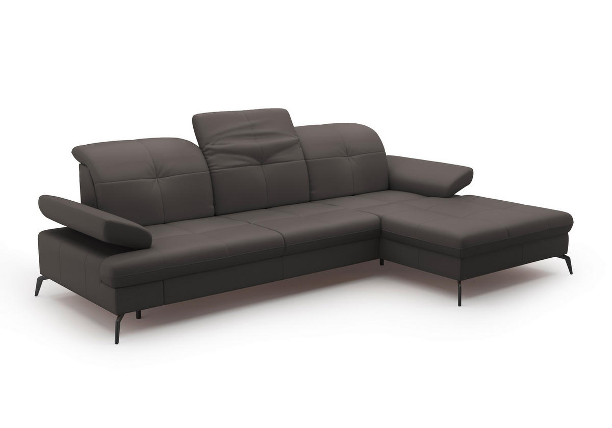 ECKSOFA Mokka Kombination Echtleder/Stoff Vliesstoff  - Schwarz/Mokka, KONVENTIONELL, Leder/Textil (279/185cm) - Sit & More