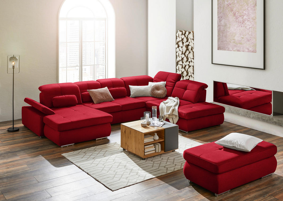 WOHNLANDSCHAFT Mikrofaser Rot  - Chromfarben/Rot, Design, Textil (195/371/260cm) - Beldomo Style