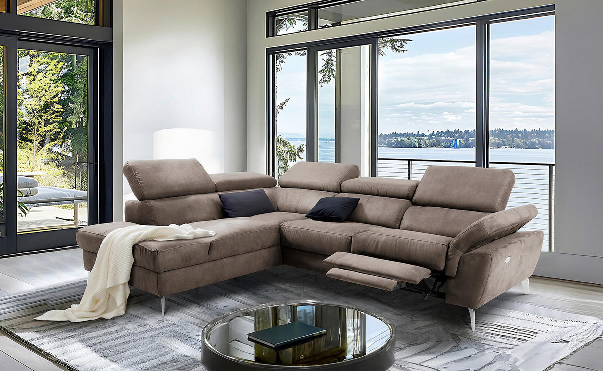 ECKSOFA SONO in Lederlook Braun Armteilverstellung, Kopfteilverstellung  210/265 cm  - Chromfarben/Braun, Design, Textil/Metall (210/265cm) - Livetastic