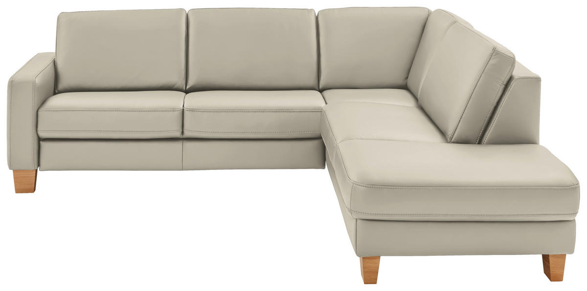 ECKSOFA in Echtleder Ecru  - Ecru/Eiche Bianco, Natur, Leder/Holz (257/235cm) - Valdera