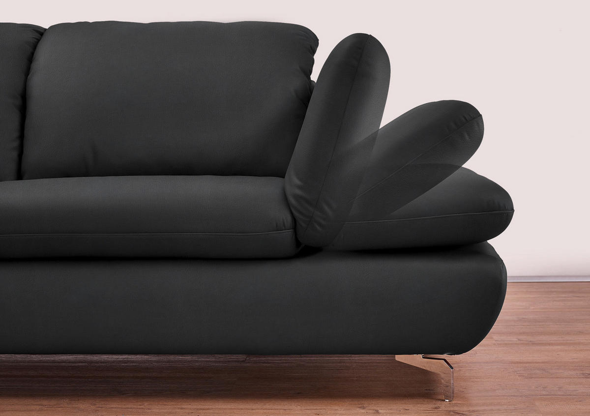 ECKSOFA in Echtleder Anthrazit  - Anthrazit/Silberfarben, Design, Leder/Metall (315/200cm) - Chilliano