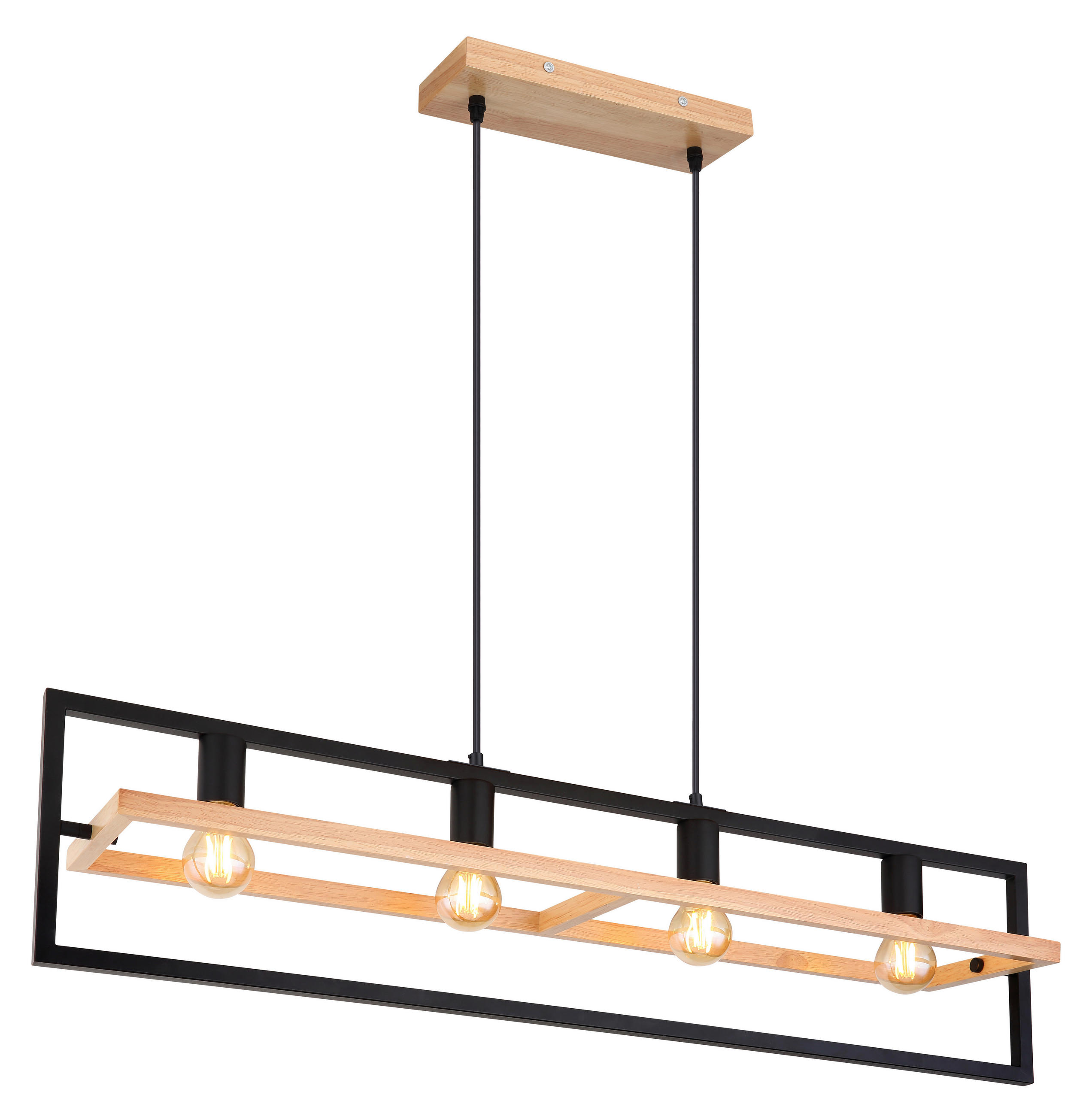HÄNGELEUCHTE 98/20/150 cm   - Schwarz/Braun, Natur, Holz/Metall (98/20/150cm) - Globo