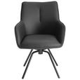 ARMLEHNSTUHL  Sitzfläche 360° drehbar, inklusive Armlehnen, automatische Rückholfunktion  Echtleder  - Schwarz, Design, Leder/Metall (59/87/62cm) - Novel