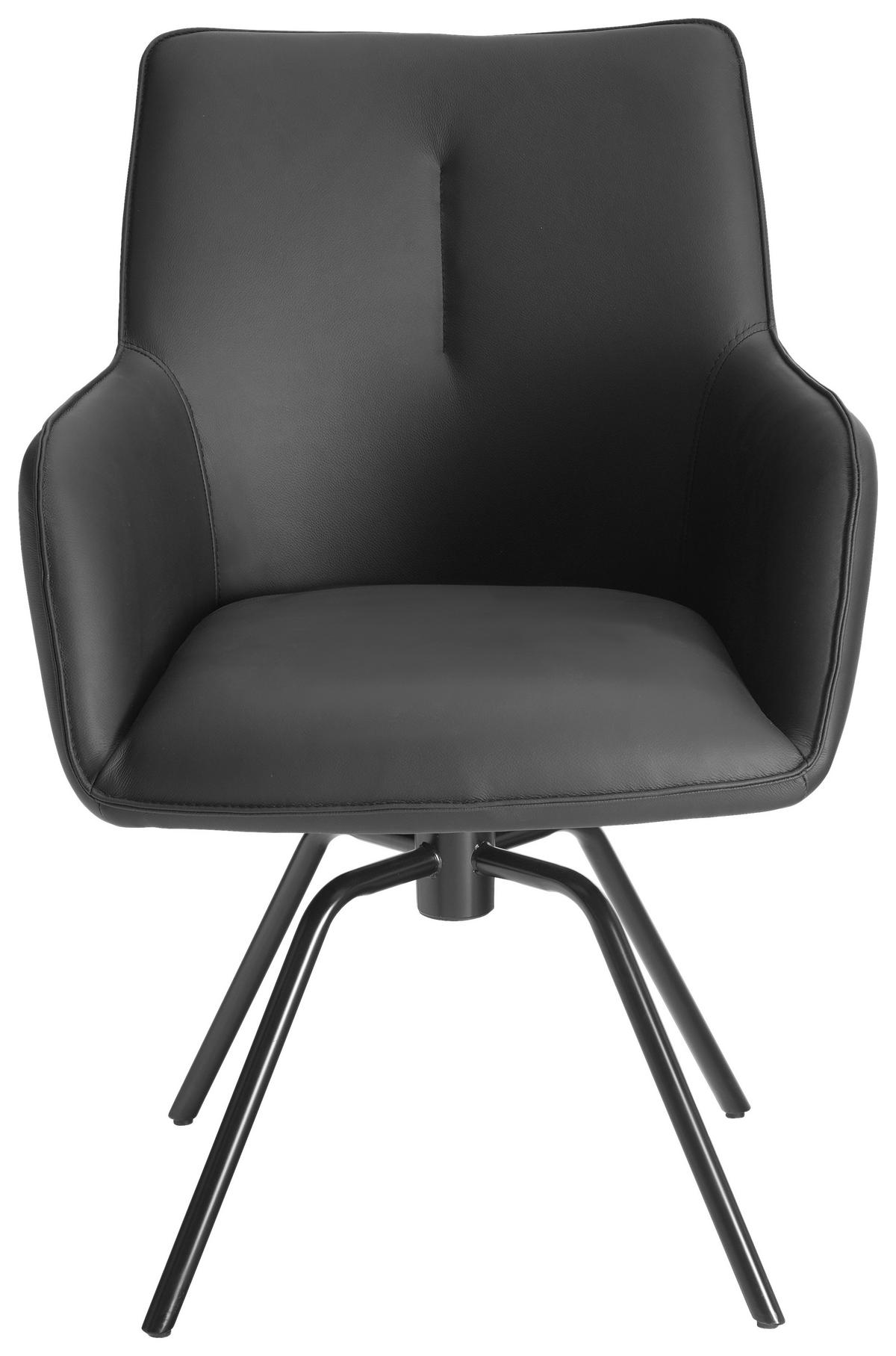 ARMLEHNSTUHL  Sitzfläche 360° drehbar, inklusive Armlehnen, automatische Rückholfunktion  Echtleder  - Schwarz, Design, Leder/Metall (59/87/62cm) - Novel