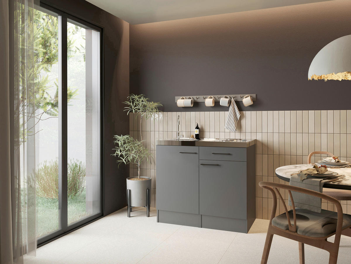 MINIKÜCHE 100 cm   in Grau  - Schwarz/Grau, Trend, Holzwerkstoff/Metall (100cm) - Respekta