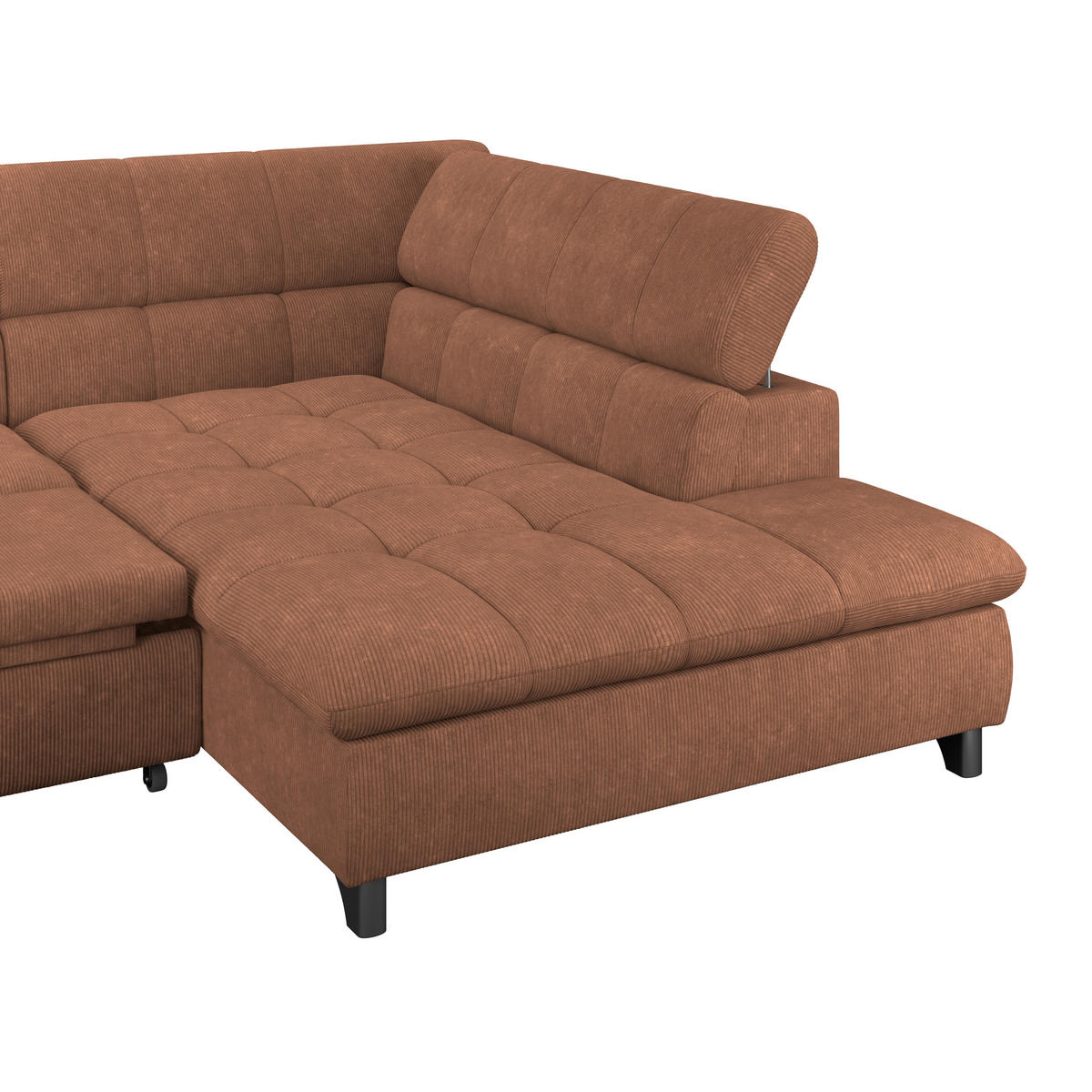 ECKSOFA Rotbraun Chenille  - Chromfarben/Rotbraun, KONVENTIONELL, Textil/Metall (312/234cm) - Livetastic