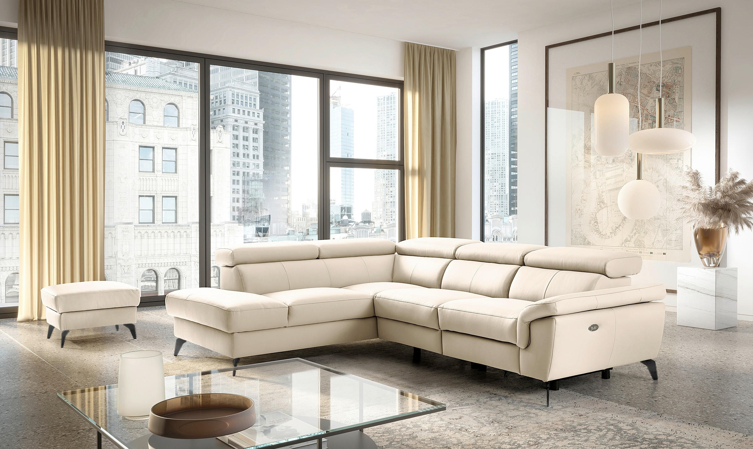 ECKSOFA Lederlook Echtleder Grau  - Schwarz/Grau, Design, Leder/Textil (210/265cm) - Livetastic