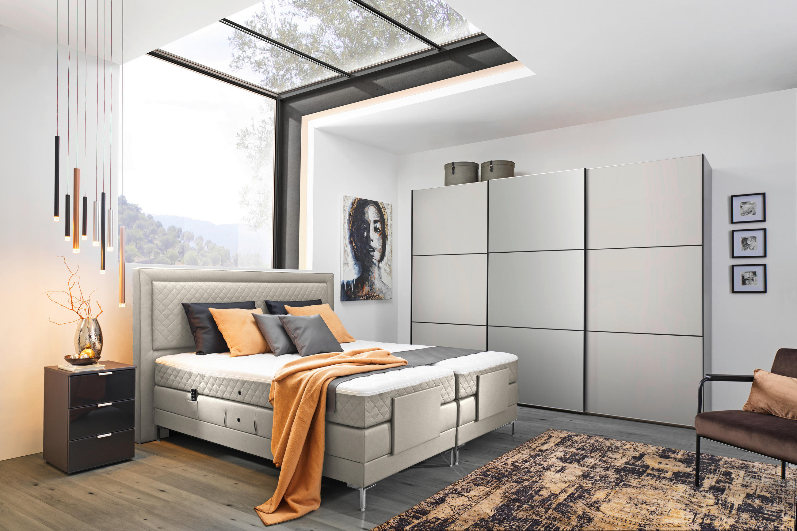 BOXSPRINGBETT 160/200 cm  in Beige  - Beige/Alufarben, Design, Textil/Metall (160/200cm) - Welnova