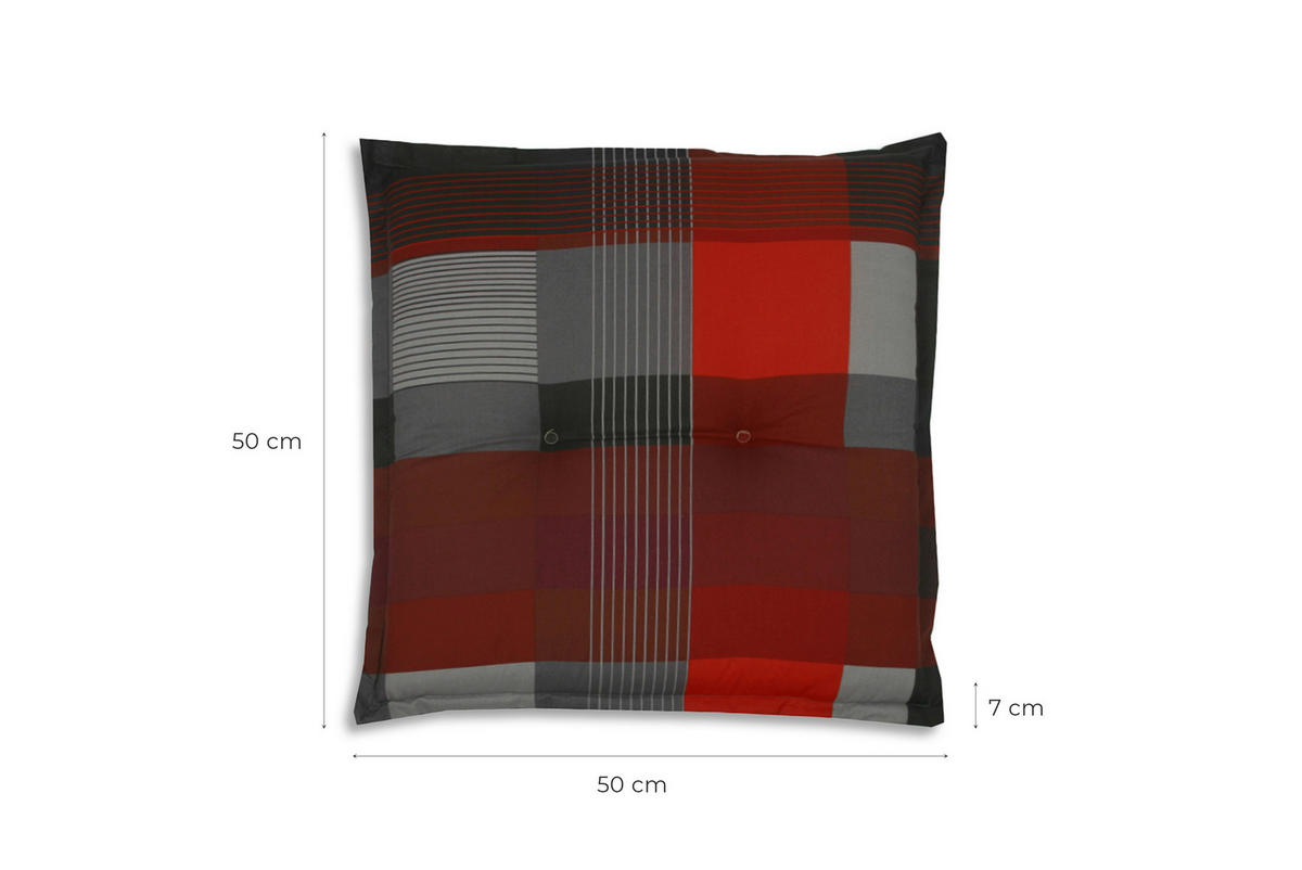 GARTENSITZKISSEN 2-er Set Karo  - Dunkelgrau/Rot, Basics, Textil (50/7/50cm)