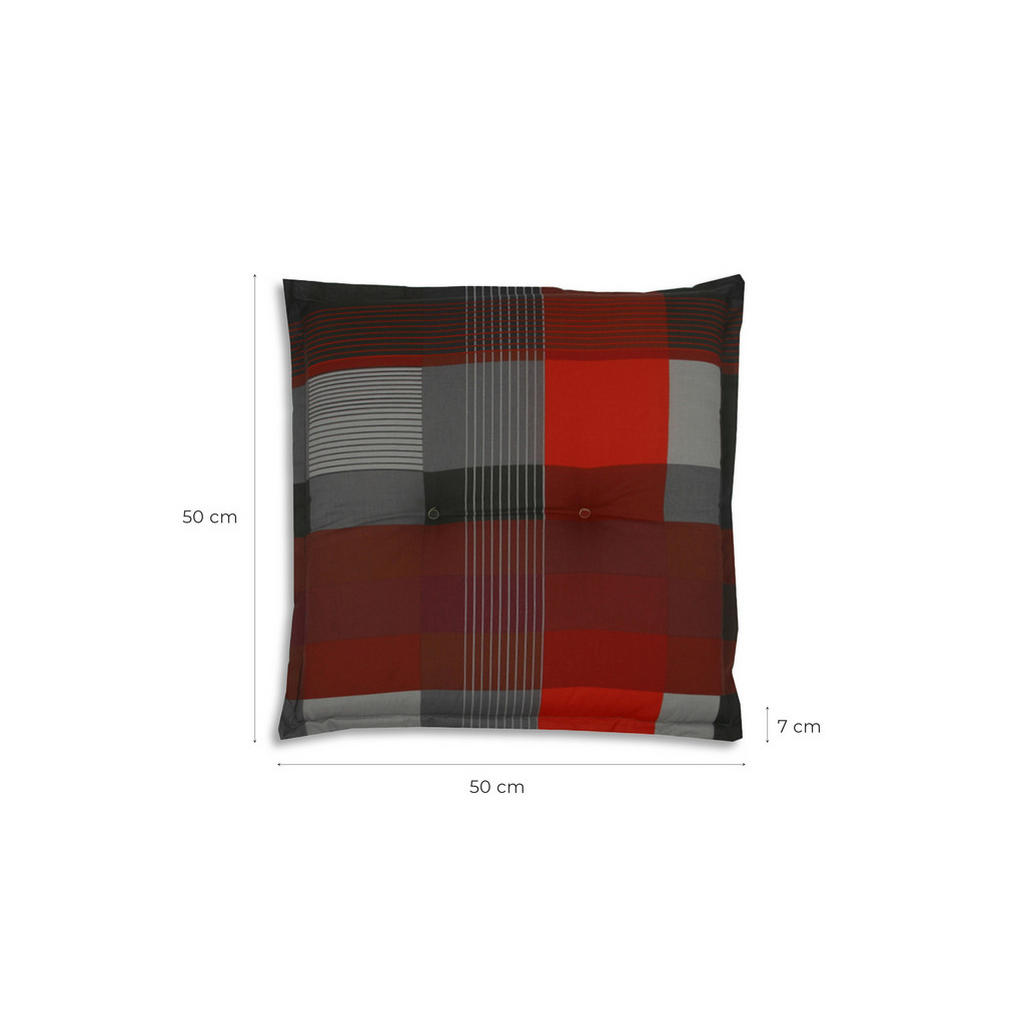 Thumbnail - Gartensitzkissenset, Grau, Rot, Dunkelgrau, Textil, 2-teilig, Karo, Füllung: Schaumstoff, Vlies, quadratisch, 50x50 cm, ...