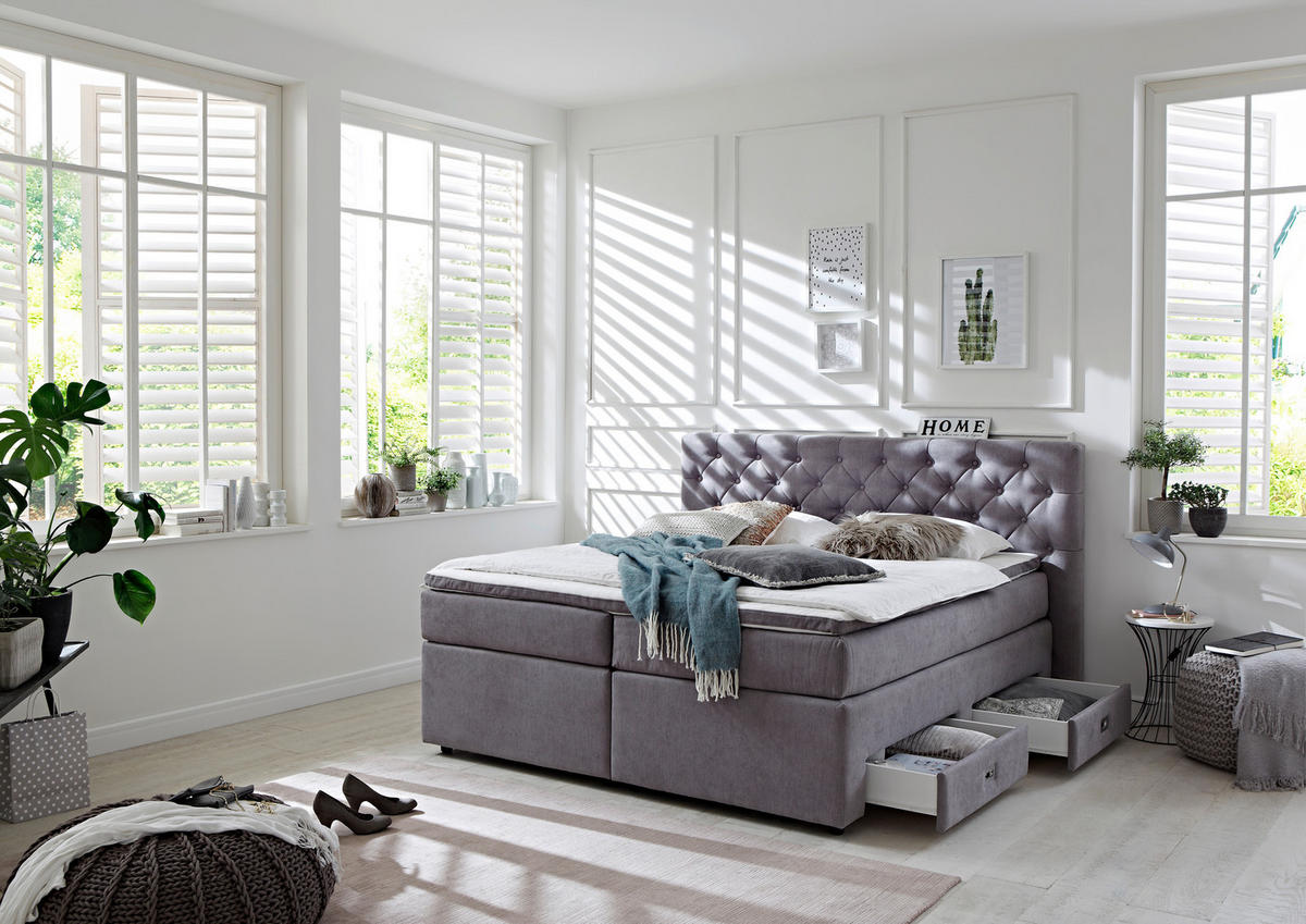 POSTEL BOXSPRING, 160/200 cm, šedá - šedá/černá, Moderní, textil/plast (160/200cm) - MID.YOU