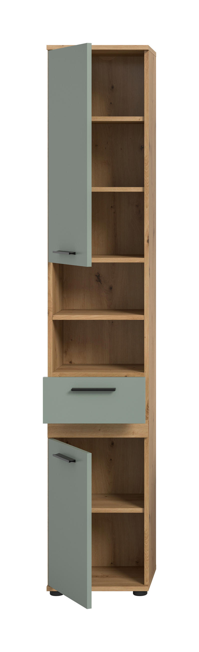 HOCHSCHRANK 35/191/31 cm  - Salbeigrün/Schwarz, Trend, Holzwerkstoff/Kunststoff (35/191/31cm) - MID.YOU