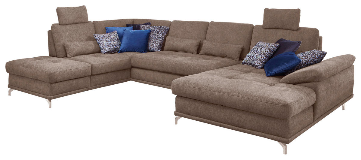 WOHNLANDSCHAFT Flachgewebe Taupe  - Taupe/Silberfarben, Konventionell, Textil/Metall (223/363/176cm) - Sit & More