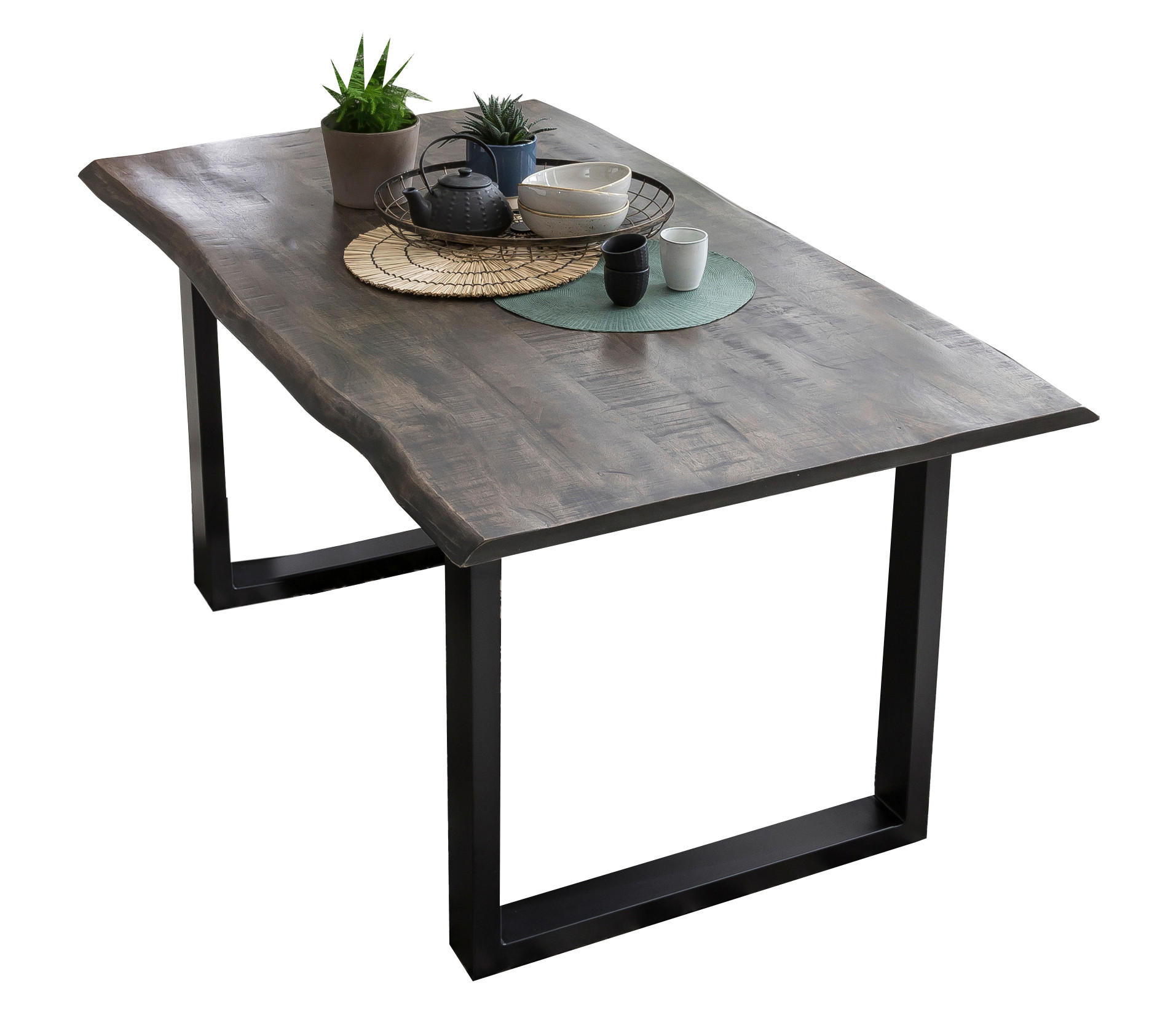 ESSTISCH 160/85/78 cm Echtholz  Holz, Metall rechteckig Grau, Schwarz  - Schwarz/Grau, MODERN, Holz/Metall (160/85/78cm) - MID.YOU