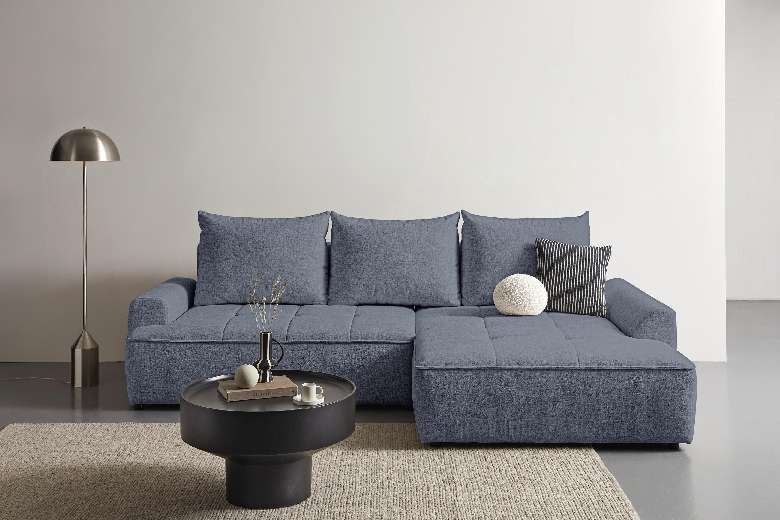 ECKSOFA Blau Mikrofaser  - Blau/Schwarz, KONVENTIONELL, Kunststoff/Textil (295/169cm) - Carryhome