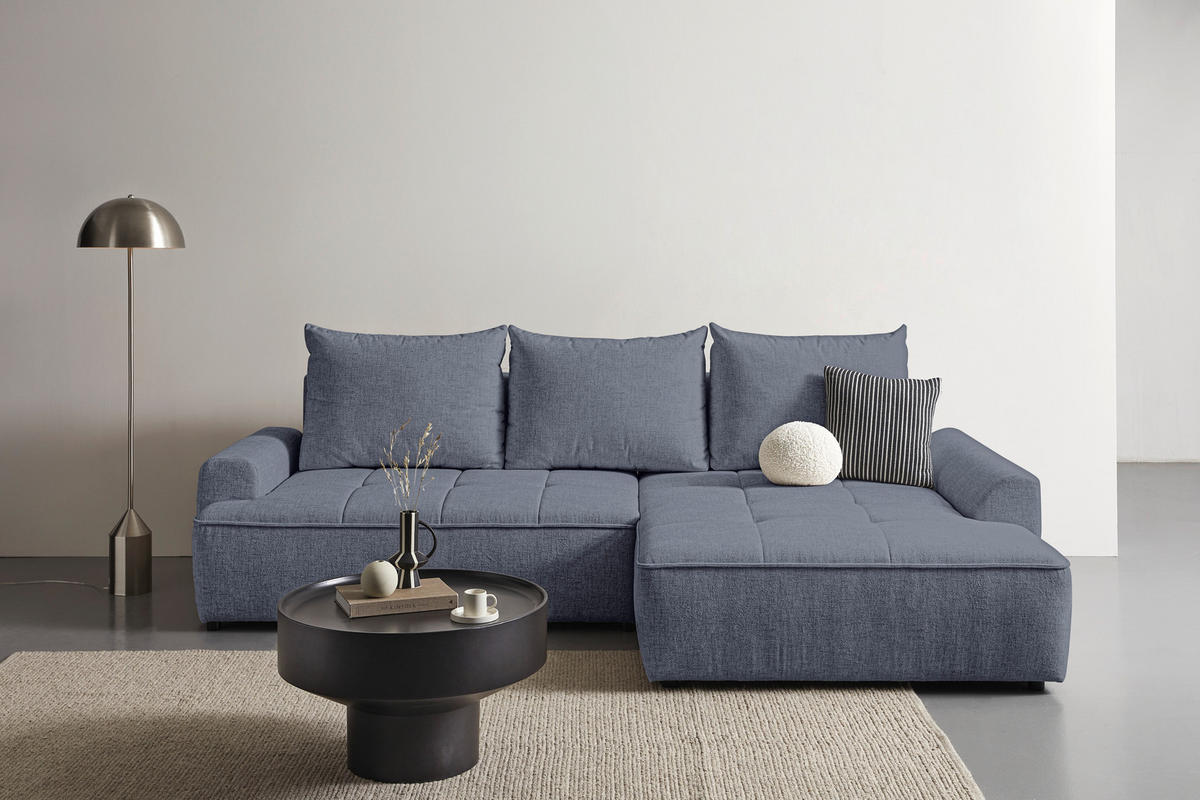 ECKSOFA in Mikrofaser Blau  - Blau/Schwarz, KONVENTIONELL, Kunststoff/Textil (295/169cm) - Carryhome