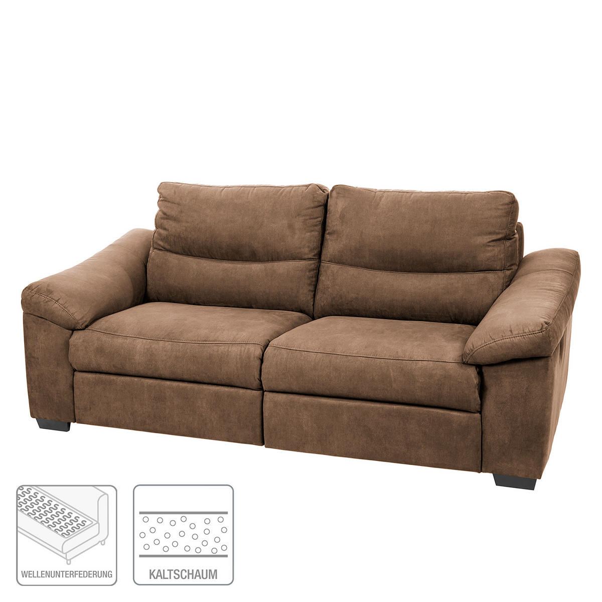 2,5-SITZER Flachgewebe Braun  - Schwarz/Braun, Design, Holz/Textil (214/97/97cm) - Livetastic
