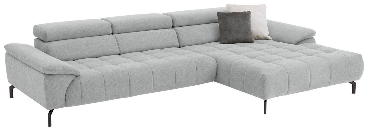 ECKSOFA in Chenille Grauweiss  - Schwarz/Grauweiss, Design, Textil/Metall (329/190cm) - Beldomo Style