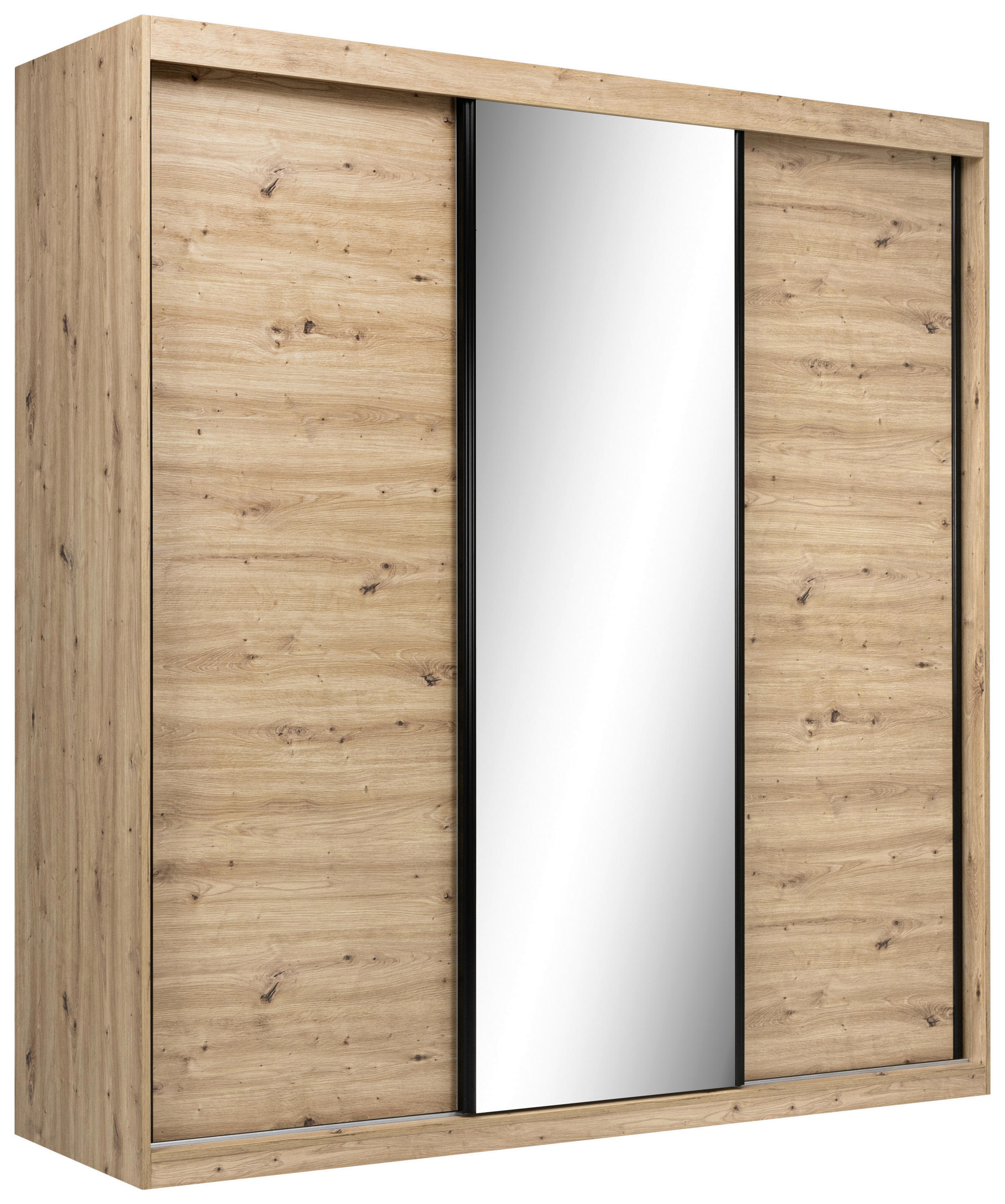 SCHIEBETÜRENSCHRANK 200/215/59,5 cm 3-türig Eiche Artisan  - Schwarz/Eiche Artisan, MODERN, Holzwerkstoff/Metall (200/215/59,5cm) - MID.YOU