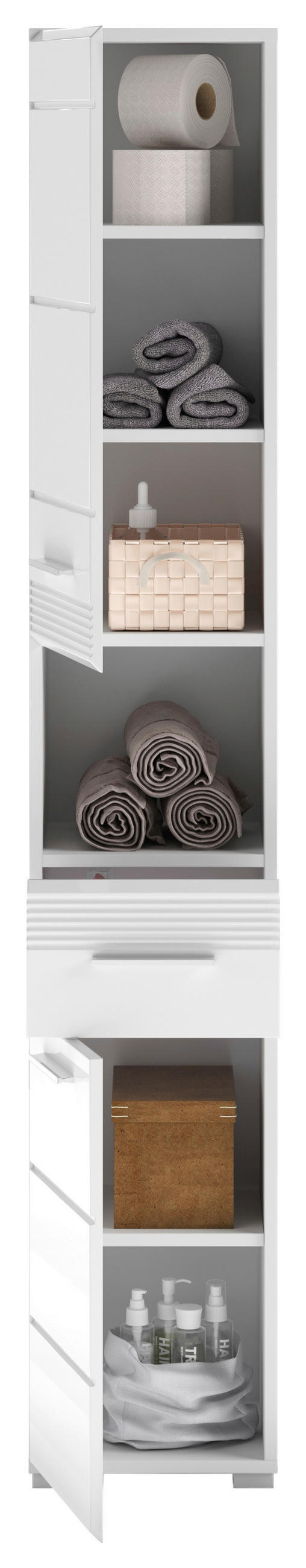 VISOKA OMARA 30/181/30 cm  - bela/visoki sijaj, Moderno, umetna masa/leseni material (30/181/30cm) - MID.YOU