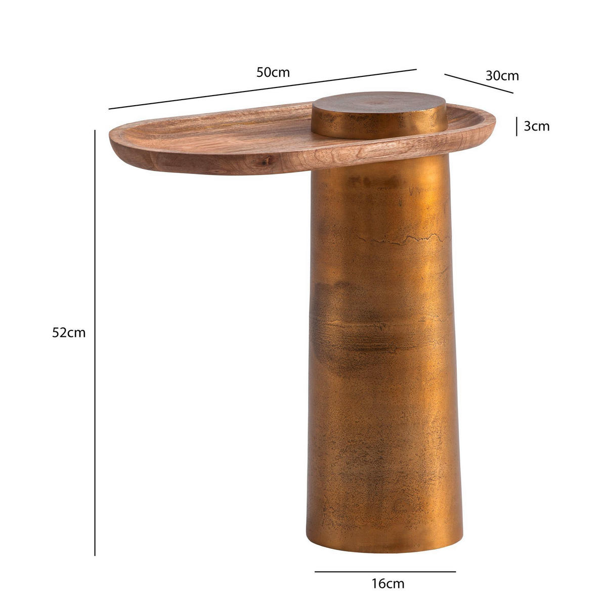 BEISTELLTISCH in Holz 50/30/52 cm  - Eichefarben/Goldfarben, Design, Holz/Metall (50/30/52cm) - Livetastic