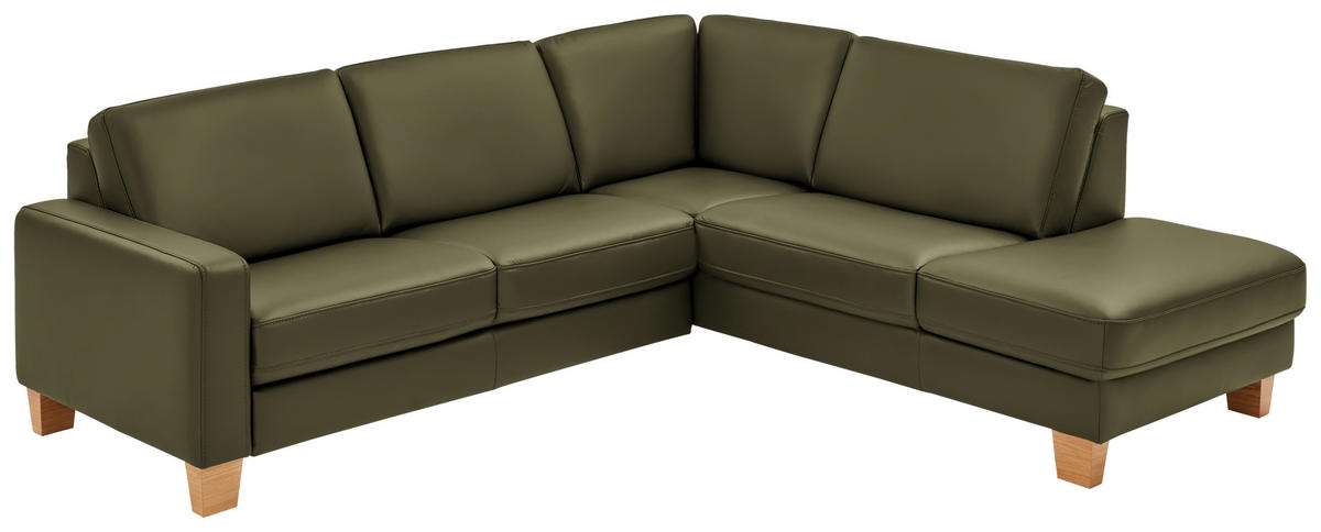 ECKSOFA in Echtleder Grün  - Eiche Bianco/Grün, Natur, Leder/Holz (257/235cm) - Valdera