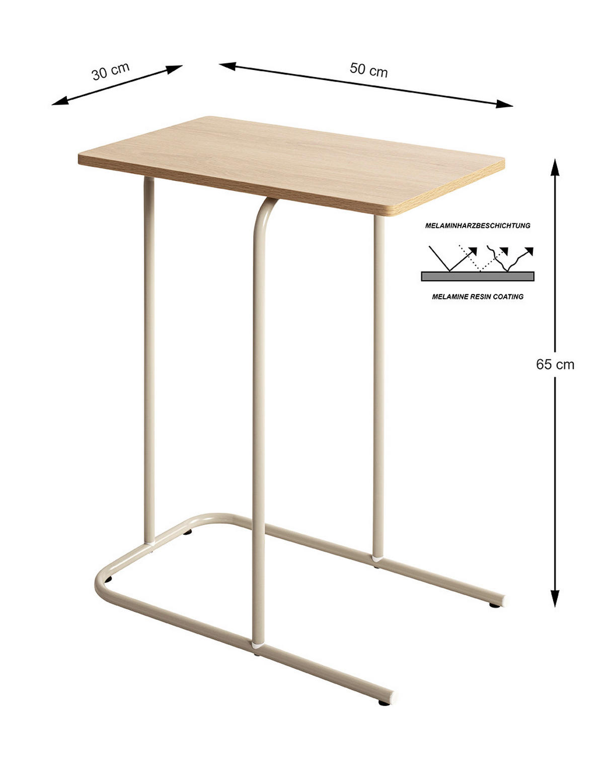 BEISTELLTISCH 30/50/65 cm Eichefarben, Kaschmir rechteckig  - Kaschmir/Eichefarben, Trend, Holzwerkstoff/Metall (30/50/65cm)