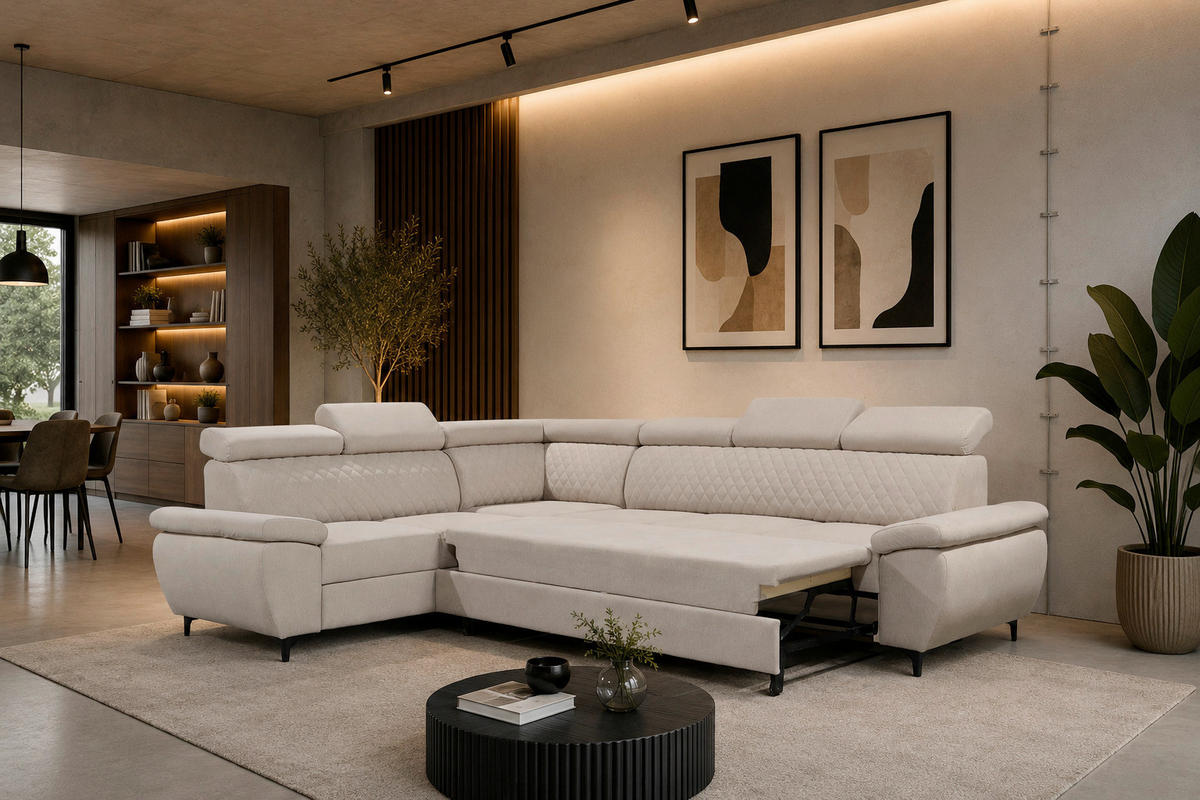 GARNITURA ZA DNEVNU SOBU bež  - tamnosiva/bež, Moderno, drvo/tekstil (311/248cm) - Hom`in