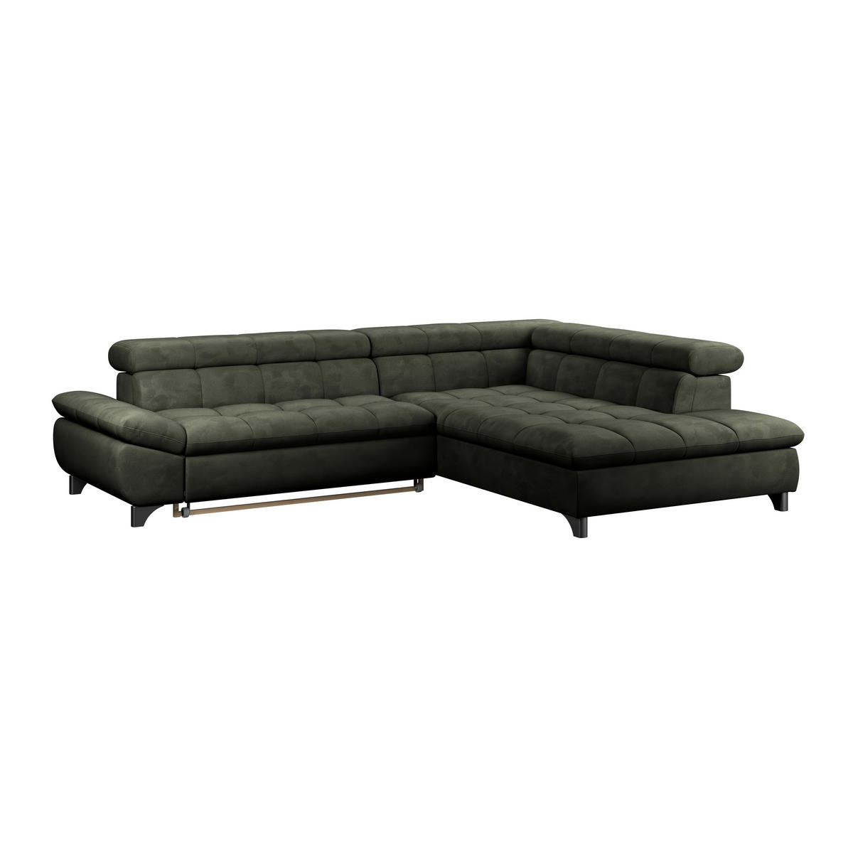 ECKSOFA Dunkelgrün Chenille  - Chromfarben/Dunkelgrün, KONVENTIONELL, Textil/Metall (312/234cm) - Livetastic