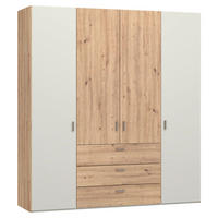 KLEIDERSCHRANK 203/220/59 cm,  in Creme, Weiß, Eiche Artisan, 4-türig  - Hellbraun/Creme, Design, Holzwerkstoff/Metall (203/220/59cm) - Jutzler