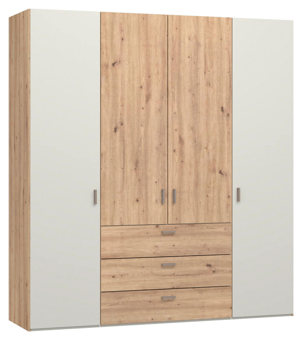 KLEIDERSCHRANK 203/220/59 cm,  in Creme, Weiß, Eiche Artisan, 4-türig  - Hellbraun/Creme, Design, Holzwerkstoff/Metall (203/220/59cm) - Jutzler