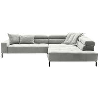 ECKSOFA Hellgrau Cord Rücken echt, Kopfteilverstellung, Sitzvorzug  - Hellgrau/Schwarz, KONVENTIONELL, Textil/Metall (311/219cm) - Hom`in