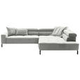 ECKSOFA Hellgrau Cord Rücken echt, Kopfteilverstellung, Sitzvorzug  - Hellgrau/Schwarz, KONVENTIONELL, Textil/Metall (311/219cm) - Hom`in