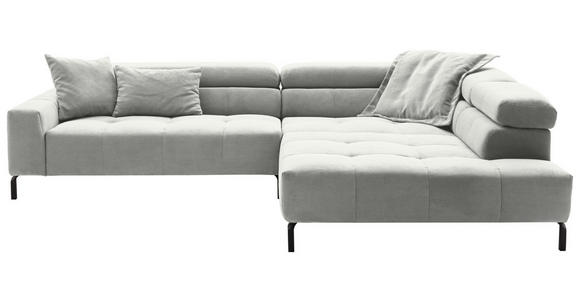 ECKSOFA Hellgrau Cord Rücken echt, Kopfteilverstellung, Sitzvorzug  - Hellgrau/Schwarz, KONVENTIONELL, Textil/Metall (311/219cm) - Hom`in