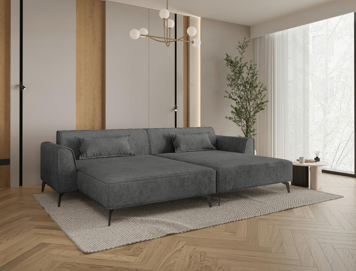 BIGSOFA  in Chenille Dunkelgrau  - Hellbraun/Dunkelgrau, MODERN, Textil/Metall (300/80/190cm) - Carryhome