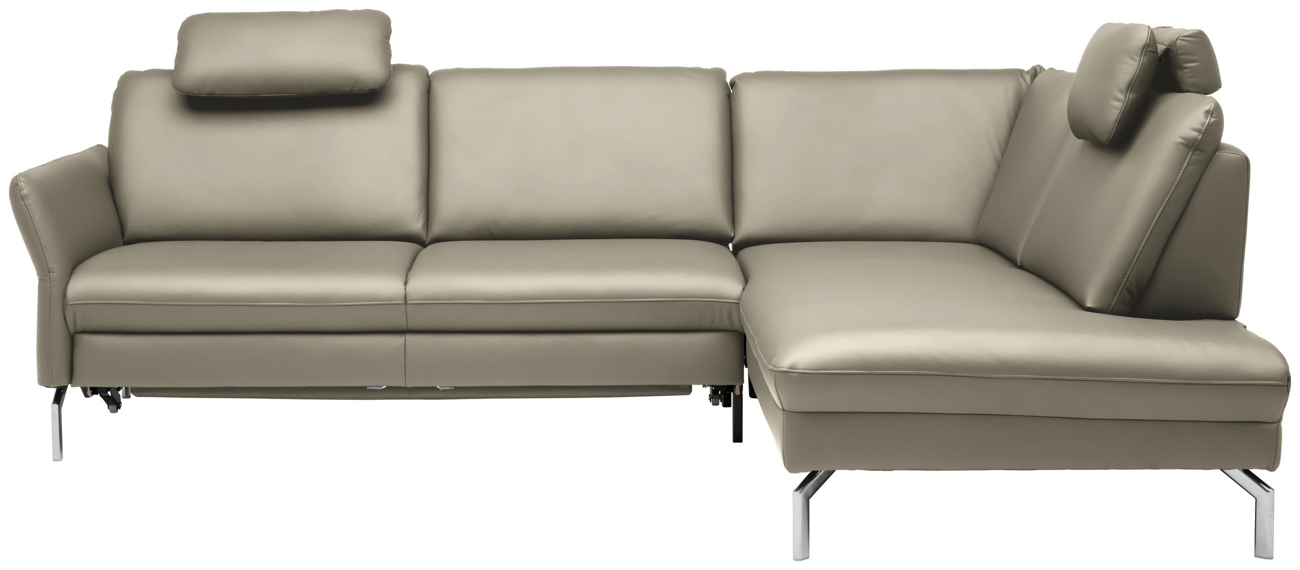 ECKSOFA in Echtleder Ecru  284/220 cm  - Ecru/Alufarben, KONVENTIONELL, Leder/Metall (284/220cm) - Beldomo Premium