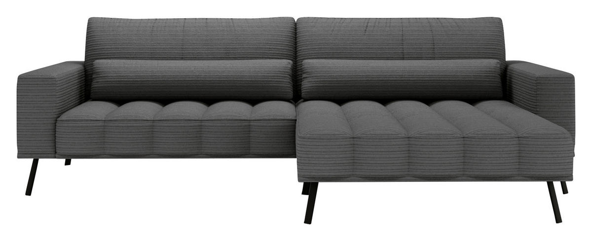 ECKSOFA in Cord Anthrazit  291/204 cm  - Anthrazit/Schwarz, Design, Textil/Metall (291/204cm) - Lomoco
