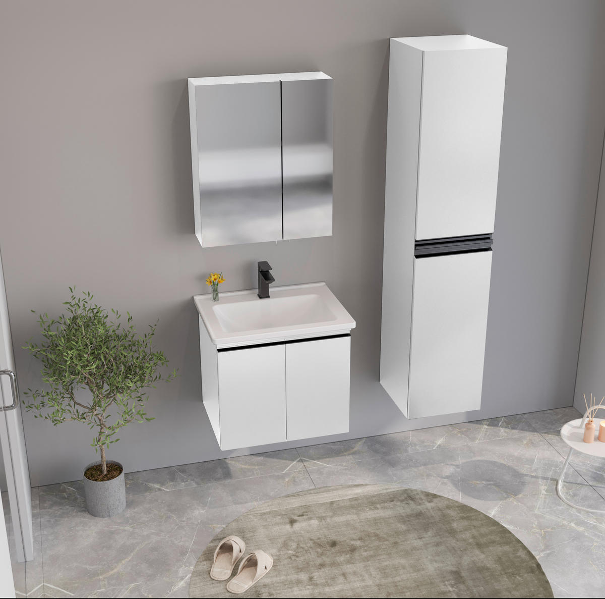 BADEZIMMER 3-teilig  in  - Weiß Hochglanz/Schwarz, MODERN, Glas/Keramik (60/119/46cm) - MID.YOU