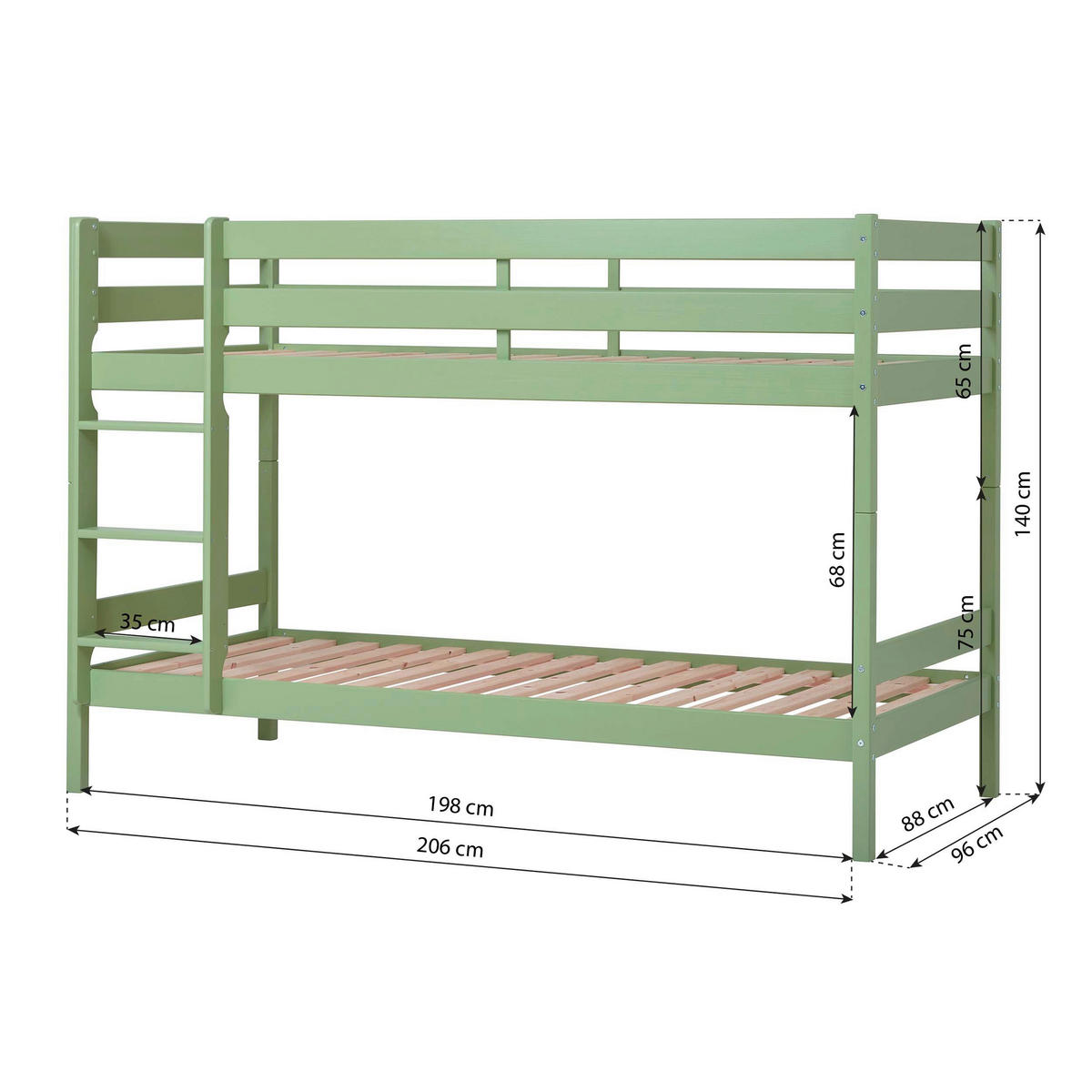 ETAGENBETT - Naturfarben/Grün, MODERN, Holz (90/200cm) - MID.YOU